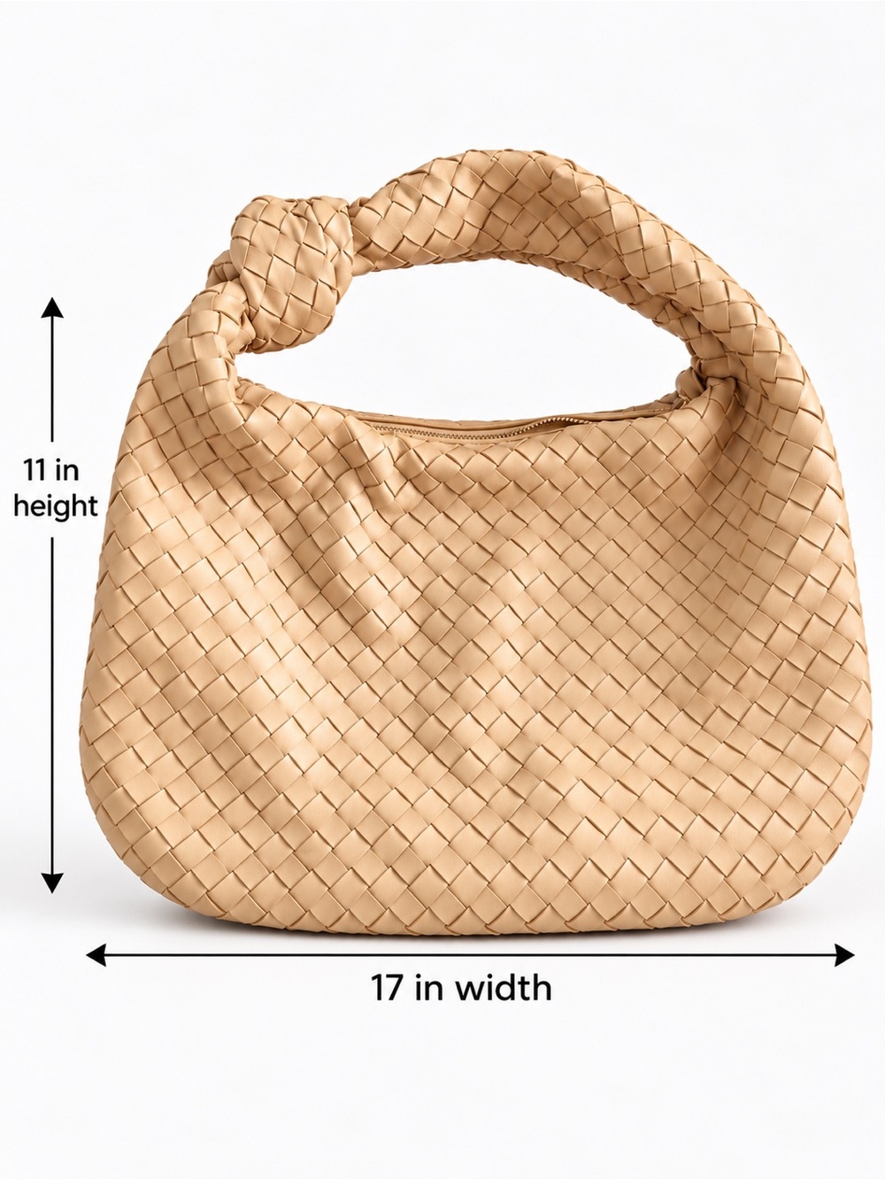 Beige Woven Knot Handle Hobo Shoulder Bag